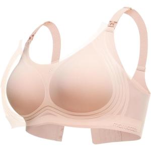 imageMomcozy Nursing Bras for Breastfeeding FB016 Jelly Strip Support Comfort Maternity Bra FullCoverage Seamless Wireless BraOyster Pink