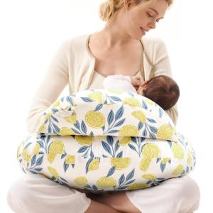 imageMomcozy Pioneering Safety Fence Nursing Pillow for Breastfeeding Wider Feeding Pillows for More Support for Mom ampamp Baby Easier Nursing ampamp Hand Free Fit for All Removable Cotton CoverLemon Whisper