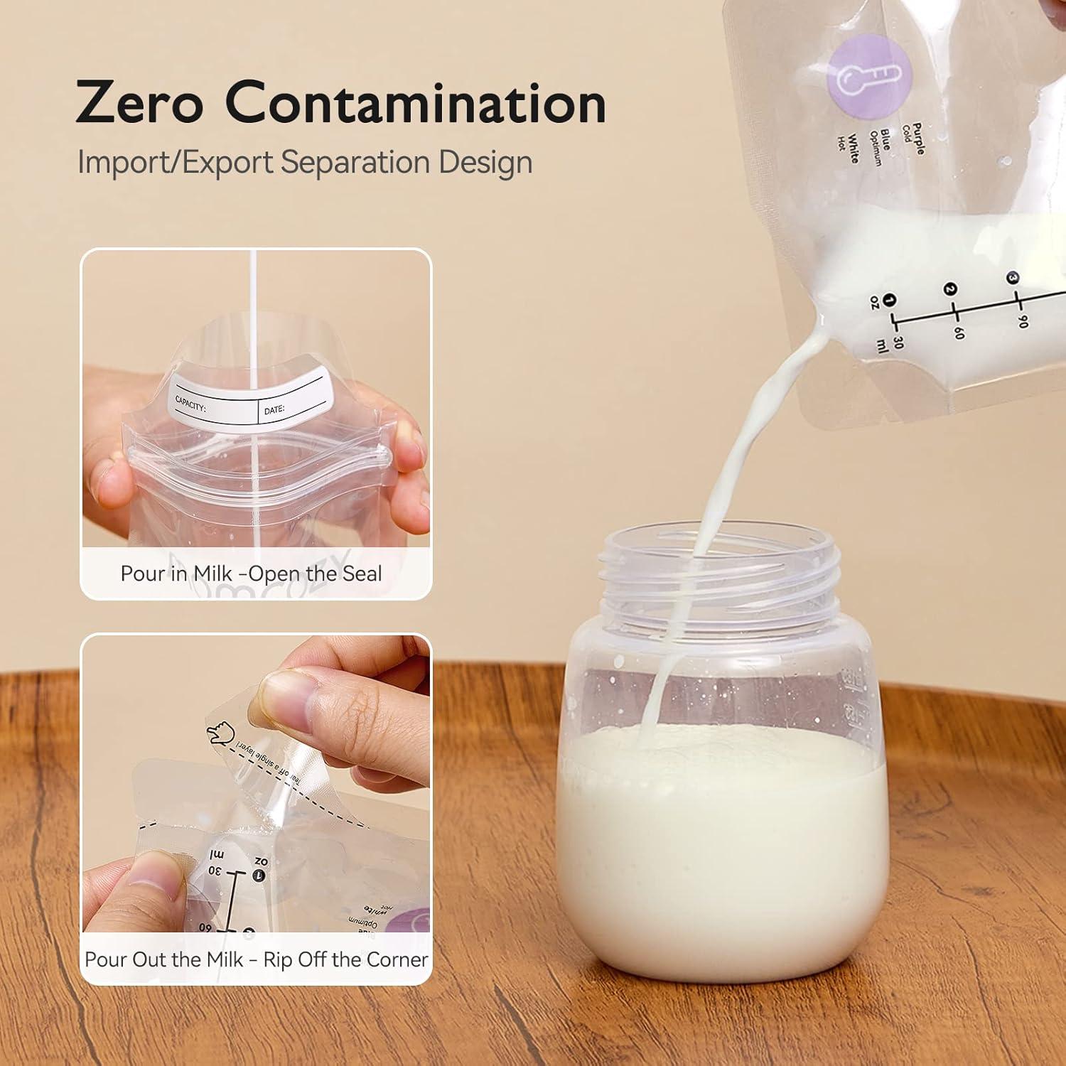 imageMomcozy Breastmilk Storing Bags TempSensing Discoloration Milk Storing Bags for Breastfeeding Disposable Milk Storage Bag with 6 Ounce Self Standing NoLeak Milk Freezer Storage Pouches 120pcs120 Count