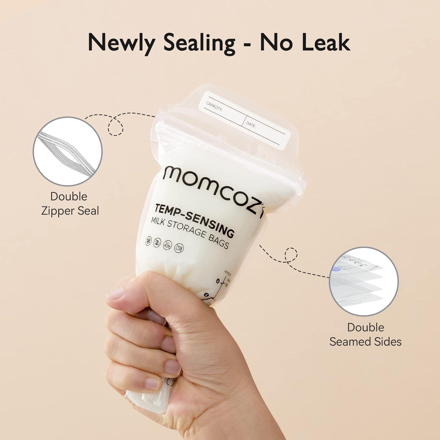 imageMomcozy Breastmilk Storing Bags TempSensing Discoloration Milk Storing Bags for Breastfeeding Disposable Milk Storage Bag with 6 Ounce Self Standing NoLeak Milk Freezer Storage Pouches 120pcs120 Count