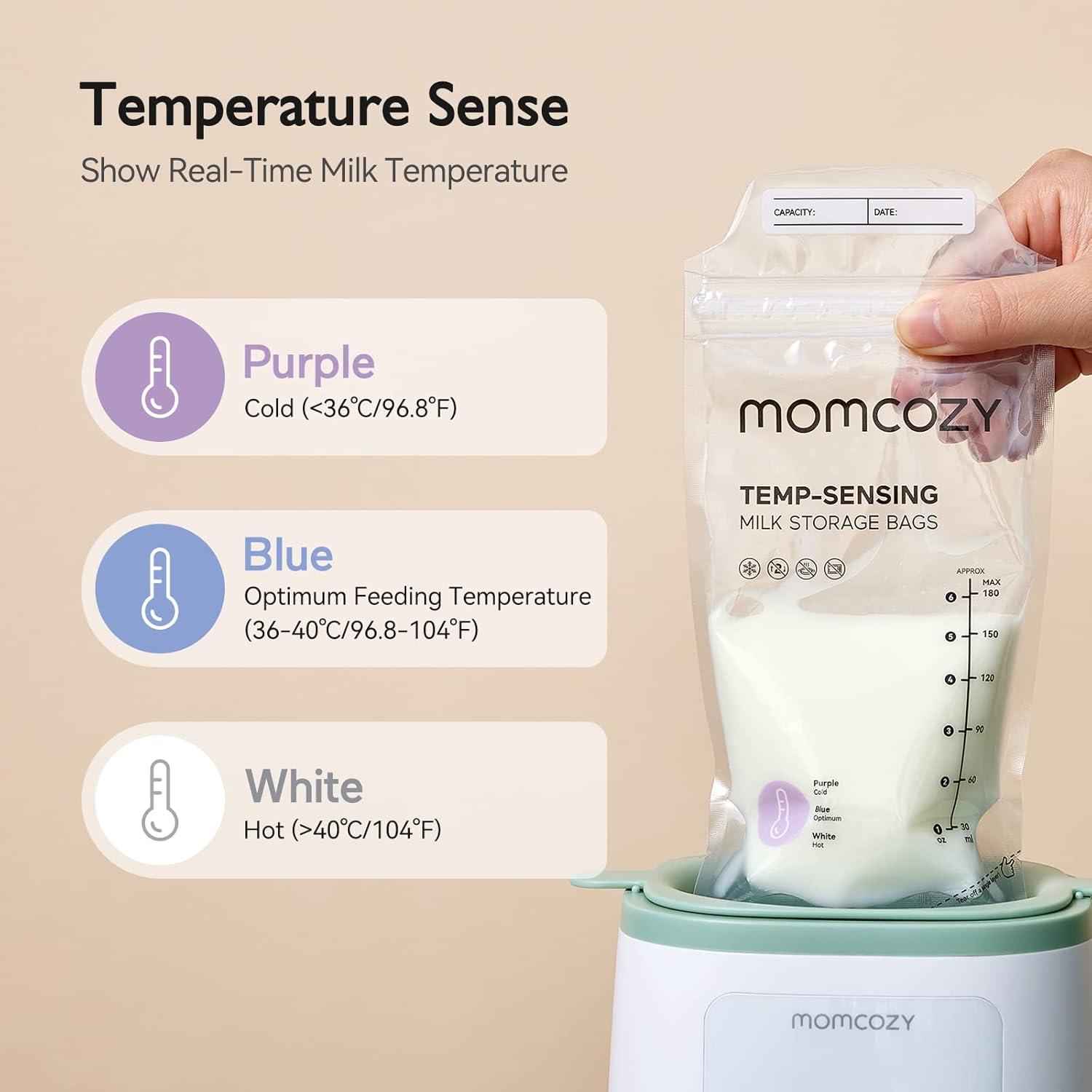 imageMomcozy Breastmilk Storing Bags TempSensing Discoloration Milk Storing Bags for Breastfeeding Disposable Milk Storage Bag with 6 Ounce Self Standing NoLeak Milk Freezer Storage Pouches 120pcs120 Count