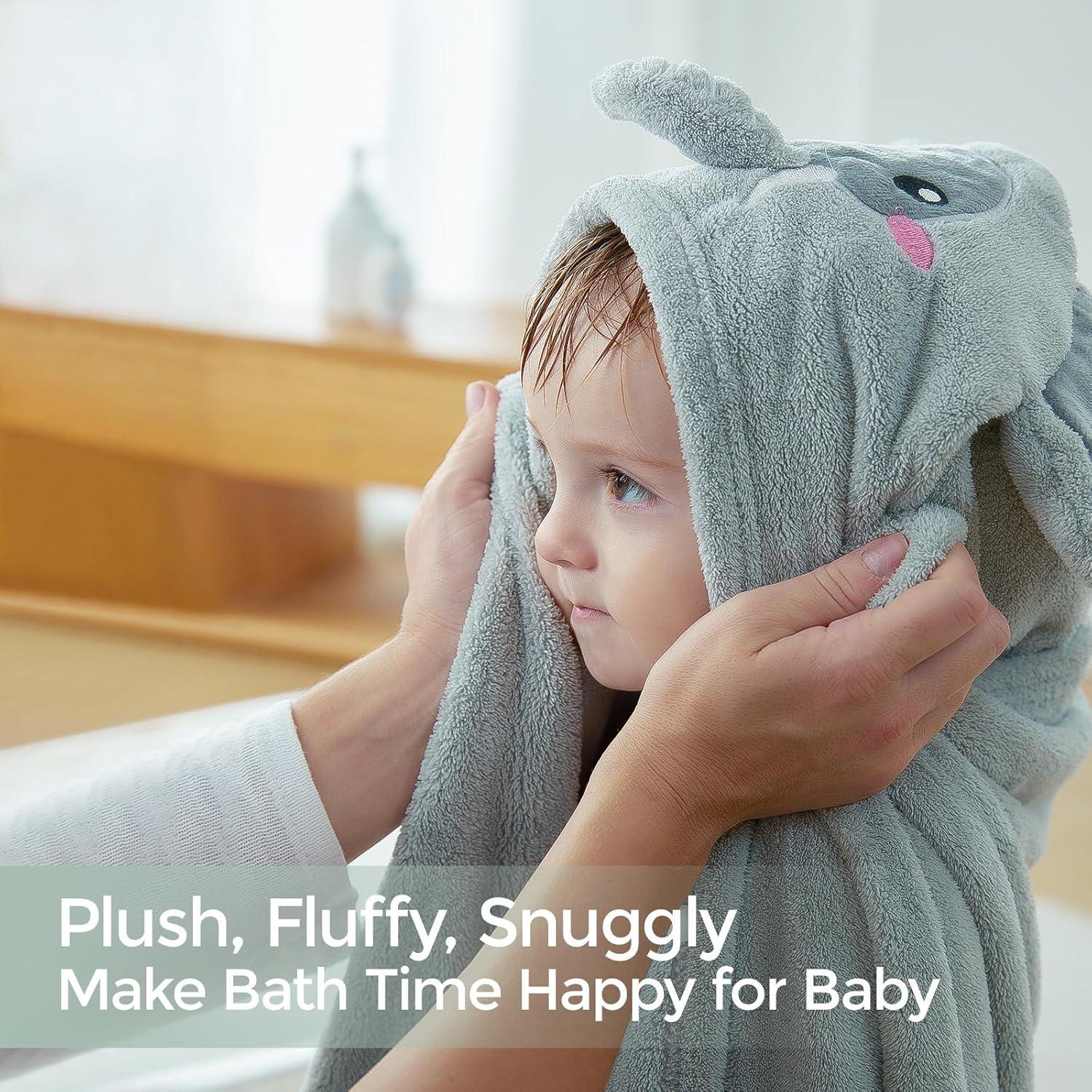 imageMomcozy Hooded Baby TowelsVisualize Health Label 2 Pack Premium Coral Fleece Bath Towel with Large SizeUltra Absorbent for Baby Comfort Great Gift for Newborn Toddler and Kids28quotx 55quot L x WCute Elephant