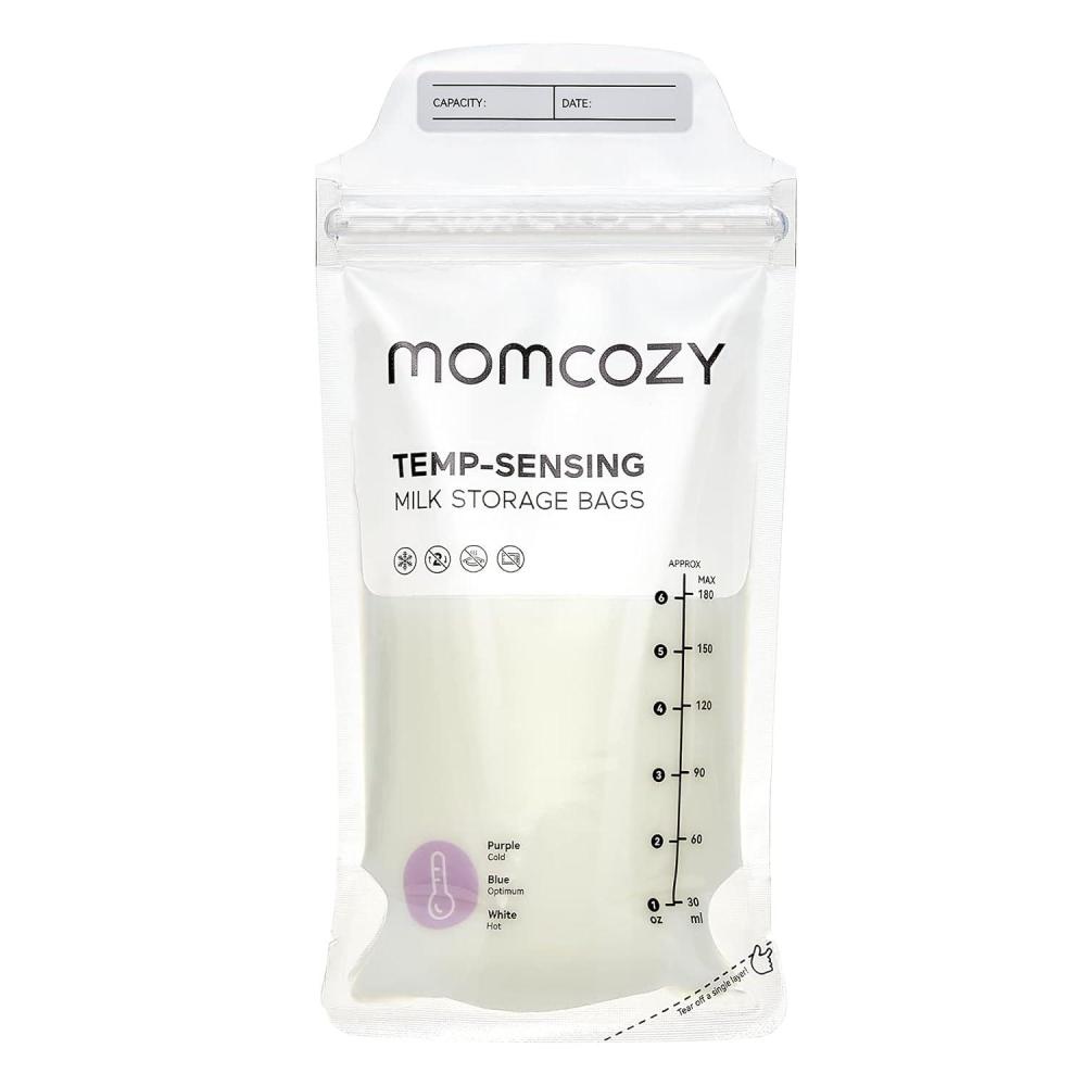 imageMomcozy Breastmilk Storing Bags TempSensing Discoloration Milk Storing Bags for Breastfeeding Disposable Milk Storage Bag with 6 Ounce Self Standing NoLeak Milk Freezer Storage Pouches 120pcs200 Count
