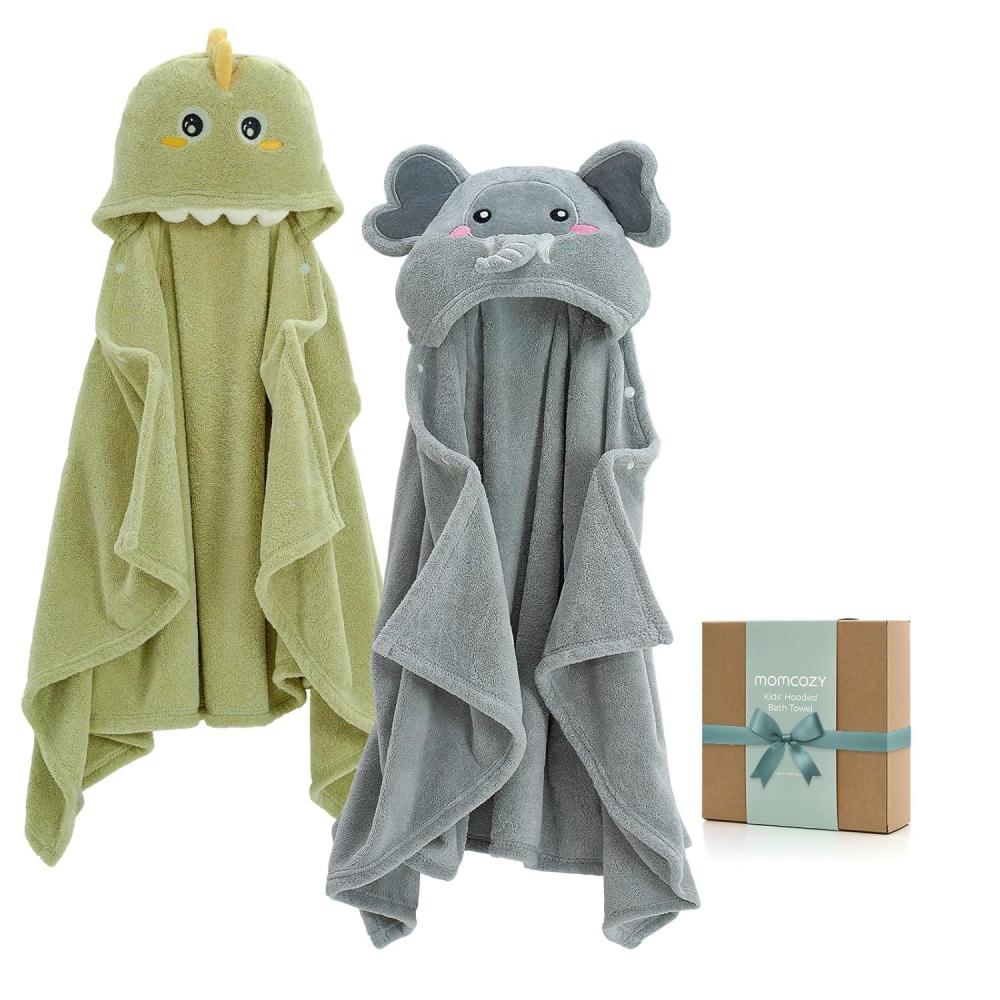 imageMomcozy Hooded Baby TowelsVisualize Health Label 2 Pack Premium Coral Fleece Bath Towel with Large SizeUltra Absorbent for Baby Comfort Great Gift for Newborn Toddler and Kids28quotx 55quot L x WElephant and Crocodile