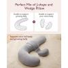 imageMomcozy Cooling Pregnancy PillowOriginal F Shaped Maternity Pillow for Pregnant Women with Adjustable Wedge Pillow Full Body Support Pregnancy Pillows for Side Sleeping with Velvet Cover Light GreyAir Layer  Grey