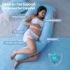 imageMomcozy Pregnancy Pillow with Cooling Cover Dreamlign U Pro Maternity Pillow with Adjustable Leg Pillow  Support for Back HIPS Belly Legs for Pregnant Women 5072 Inch Full Body Pillow GreyBlue Cooling Fabric