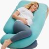 imageMomcozy Pregnancy Pillows with Cooling Cover UShaped Full Body Maternity Pillow for Side Sleepers 57 Inch  Support for Back Hip Belly Legs for Pregnant WomenTiffany Blue