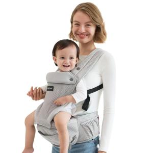 imageMomcozy Baby Carrier with Hip Seat 2in1 ForwardFacing Carry for Active Babies Detachable HandsFree Carrier up to 44lbs Breathable Infant Carrier Fits Waist Sizes up to 45 Inches AirMesh GreyAir MeshGrey
