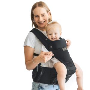 imageMomcozy Baby Carrier with Hip Seat 2in1 ForwardFacing Carry for Active Babies Detachable HandsFree Carrier up to 44lbs Breathable Infant Carrier Fits Waist Sizes up to 45 Inches AirMesh GreyBlack