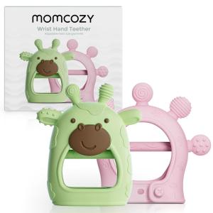 imageMomcozy Baby Teether Toys  Baby Teething Toys  Baby Teething Relief  Food Grade Silicone Teether Baby Toys  Baby Teether 06 Months  Teething Toy 612 Months  Baby Essential  YellowPink and Green