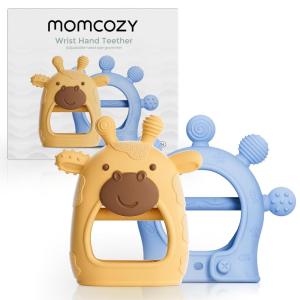 imageMomcozy Baby Teether Toys  Baby Teething Toys  Baby Teething Relief  Food Grade Silicone Teether Baby Toys  Baby Teether 06 Months  Teething Toy 612 Months  Baby Essential  YellowBlue and Yellow