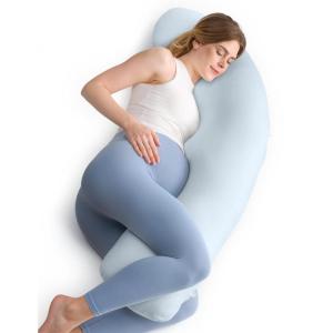 imageMomcozy Body Pillow for Pregnancy J Shaped Pregnancy Pillows for Side Sleeping Soft Maternity Pillow with Jersey Cotton Cover for Head Neck Belly Support PinkBlue