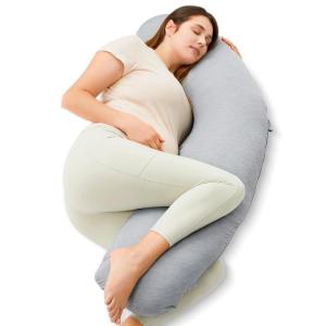 imageMomcozy Body Pillow for Pregnancy J Shaped Pregnancy Pillows for Side Sleeping Soft Maternity Pillow with Jersey Cotton Cover for Head Neck Belly Support PinkCooling Fabric  Deep Grey
