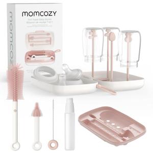imageMomcozy Bottle Brush Set  Baby Bottle Cleaner Kit with Silicone Brush Nipple Brush Straw Brush Soap Dispenser Drying Rack  7 in 1 Bottle Cleaning Tool for Home and TravelPink