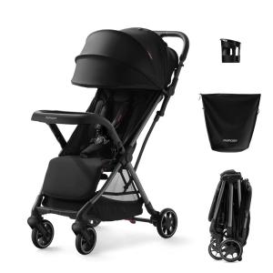 imageMomcozy ClickGo Lightweight Stroller Compact Travel Stroller for Airplane with OneClick Fold Baby Stroller and Toddler Stroller with Large Canopy for Kids from 0 Months Extendable UPF50 CanopyBlack
