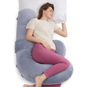 imageMomcozy Cooling Pregnancy PillowOriginal F Shaped Maternity Pillow for Pregnant Women with Adjustable Wedge Pillow Full Body Support Pregnancy Pillows for Side Sleeping with Velvet Cover Light GreyVelvet  Grey