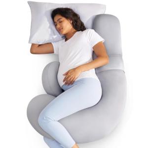 imageMomcozy Cooling Pregnancy PillowOriginal F Shaped Maternity Pillow for Pregnant Women with Adjustable Wedge Pillow Full Body Support Pregnancy Pillows for Side Sleeping with Velvet Cover Light GreyCooling Grey