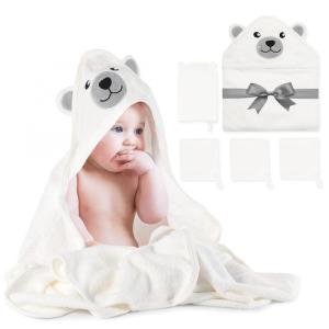 imageMomcozy Cute Elephant Hooded Baby Towel 8 Piece Bath Essential 2 x Towels and 6 x Wash Cloth Set Perfect Shower Gift for Boys or Girls  Soft and Comfort for Newborn Infant and ToddlerWhite