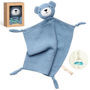 imageMomcozy Elephant Loveys for Babies with Cotton  Soft Security Blanket for Boy or Girl for SelfSoothing OnTheGoPortable ampamp AntiDrop Design  Newborn GiftMust HaveBlue 14 inchBear