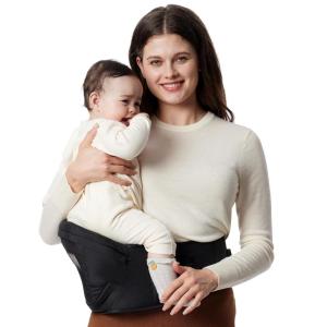 imageMomcozy Hip Seat Baby Carrier  Adjustable Waistband with Original 3D Belly Protector Ergonomic Carrier with Various Pockets for Toddlers up to 45lbs Grey Medium 2745INBlack