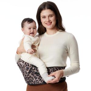 imageMomcozy Hip Seat Baby Carrier  Adjustable Waistband with Original 3D Belly Protector Ergonomic Carrier with Various Pockets for Toddlers up to 45lbs Grey Medium 2745INLeopard