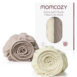 imageMomcozy Muslin Standard Fitted Crib Sheets 52quotx28quot 2 Pack Soft Breathable Natural Cotton Baby Mattress Sheet 360 Mattress Wrapping No Slip Boys Girls Neutral Toddler Bed Sheet Blue Star MoonCream Coffee Red