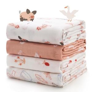 imageMomcozy Muslin Swaddle Blankets for Baby Boys and Girls 4Pack Breathable and SkinFriendly Receiving Blanket Wrap Baby Essentials Registry ampamp Gift 47 x 47 inchesJoy