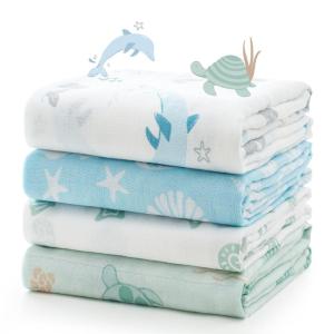 imageMomcozy Muslin Swaddle Blankets for Baby Boys and Girls 4Pack Breathable and SkinFriendly Receiving Blanket Wrap Baby Essentials Registry ampamp Gift 47 x 47 inchesMarine Sea Sprite