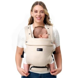 imageMomcozy Newborn Baby Carrier  Ergonomic Cozy and Lightweight Carrier for 724lbs Adjustable Neck Support with Sunshield Breathable Airmesh Perfect for Summer Outing Silver GreyKhaki