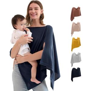 imageMomcozy Nursing Cover for Breastfeeding Breathable Privacy Poncho MultiUse Nursing Shawl Portable Breast Feeding CoversDark Blue