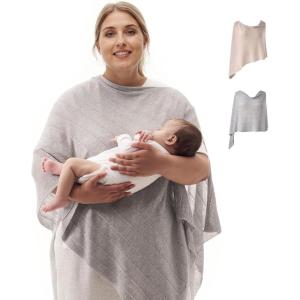 imageMomcozy Nursing Cover for Breastfeeding Breathable Privacy Poncho MultiUse Nursing Shawl Portable Breast Feeding CoversLight Gray Lite