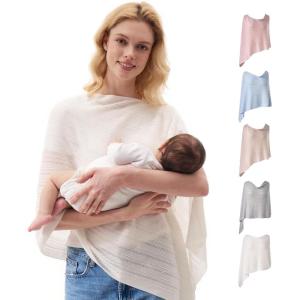 imageMomcozy Nursing Cover for Breastfeeding Breathable Privacy Poncho MultiUse Nursing Shawl Portable Breast Feeding CoversWhite Lite