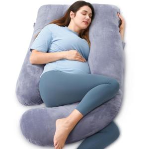 imageMomcozy Pregnancy Pillows with Cooling Cover UShaped Full Body Maternity Pillow for Side Sleepers 57 Inch  Support for Back Hip Belly Legs for Pregnant WomenGrey