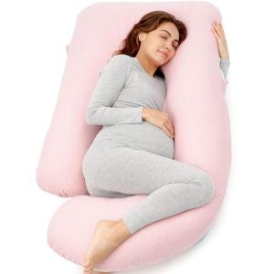 imageMomcozy Pregnancy Pillows with Cooling Cover UShaped Full Body Maternity Pillow for Side Sleepers 57 Inch  Support for Back Hip Belly Legs for Pregnant WomenPink