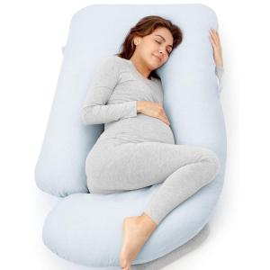 imageMomcozy Pregnancy Pillows with Cooling Cover UShaped Full Body Maternity Pillow for Side Sleepers 57 Inch  Support for Back Hip Belly Legs for Pregnant WomenLight Blue