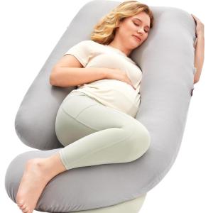 imageMomcozy Pregnancy Pillows with Cooling Cover UShaped Full Body Maternity Pillow for Side Sleepers 57 Inch  Support for Back Hip Belly Legs for Pregnant WomenJersey Knit Cotton Gray