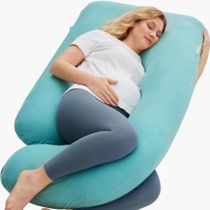 imageMomcozy Pregnancy Pillows with Cooling Cover UShaped Full Body Maternity Pillow for Side Sleepers 57 Inch  Support for Back Hip Belly Legs for Pregnant WomenTiffany Blue