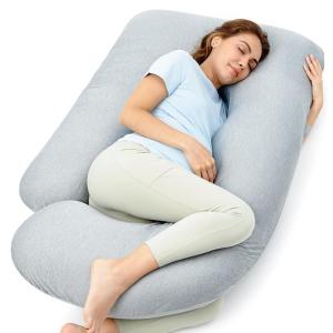 imageMomcozy Pregnancy Pillows with Cooling Cover UShaped Full Body Maternity Pillow for Side Sleepers 57 Inch  Support for Back Hip Belly Legs for Pregnant WomenGrey Cooling Fabric