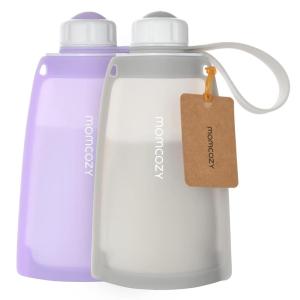 imageNo Leak Momcozy Silicone Breastmilk Storage Bags Reusable Breastmilk Freezer Storing Bags for Breastfeeding 85oz250ml Breast Milk Saver Leakproof Baby Food Pouches BPA Free Gray 5pcsLight Purple  Gray