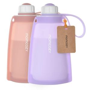 imageNo Leak Momcozy Silicone Breastmilk Storage Bags Reusable Breastmilk Freezer Storing Bags for Breastfeeding 85oz250ml Breast Milk Saver Leakproof Baby Food Pouches BPA Free Gray 5pcsLight Purple  Bean Paste Color