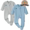 imageMomcozy Boy Girl Baby Pajamas Onesie 024 M TempSensing 2Way Zipper Cotton ampamp Viscose Derived from Bamboo Newborn SleepersBlue Grey