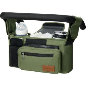 imageMomcozy Universal Stroller Organizer with Insulated Cup Holder Detachable Phone Bag ampamp Shoulder Strap Fits for Stroller like Uppababy Baby Jogger Britax BOB Umbrella and Pet StrollerGreen
