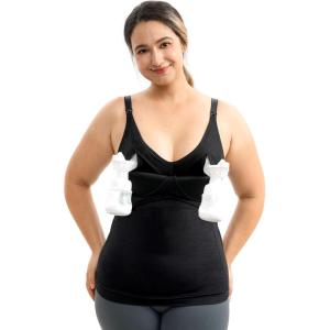 imageMomcozy Hands Free Pumping Tank Top AllinOne Pumping ampamp Nursing Tank Tops with Builtin Bra Fixed Padding Maternity CamiBlack