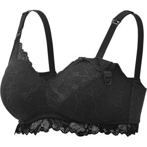imageMomcozy Lace Nursing Bra Wirefree Padded Nursing Bras for Breastfeeding V Neck Maternity Bra for Pregnancy Soft LaceBlack