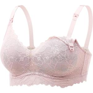 imageMomcozy Lace Nursing Bra Wirefree Padded Nursing Bras for Breastfeeding V Neck Maternity Bra for Pregnancy Soft LaceIce Pink