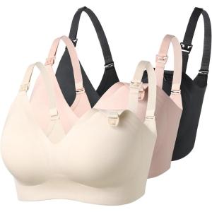 imageMomcozy Nursing Bras for Breastfeeding YN21 Seamless Ultra Comfort Maternity Bra Natural Shape Pregnancy Sleep Bralette3 Packblack beige cream