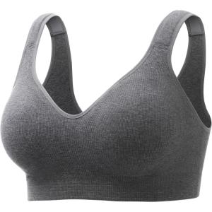 imageMomcozy Seamless US Cotton Busty Bras for WomenComfortable Wireless Full Coverage Bra with Molded Cups for Large BustGray