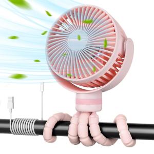 imageMomcozy Portable Stroller Fan 8000mAh 27H Ultralong Battery Life Detachable 4 Speed 360Rotate LED Night Light with 2 Modes USB Rechargeable Handheld Cooling Fan for Travel Car Seat BedroomPink