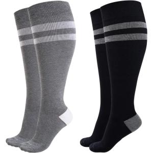 imageMomcozy Compression Socks for Women Wide Calf 1520mmHg Knee High Support Socks for Pregnancy Nurses Travel FlyingBlackDark Gray
