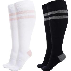 imageMomcozy Compression Socks for Women Wide Calf 1520mmHg Knee High Support Socks for Pregnancy Nurses Travel FlyingBlackWhite